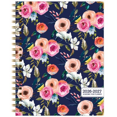 2026-2027 Excello Brands 8.5" x 11" Academic Weekly & Monthly Planner, Paperboard Cover, Navy Floral (FSHN-AY26-8511-84)