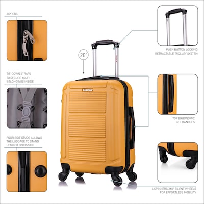 InUSA Pilot 20" Hardside Carry-On Suitcase, 4-Wheeled Spinner, TSA Checkpoint Friendly, Mustard (IUPIL00S-MUS)