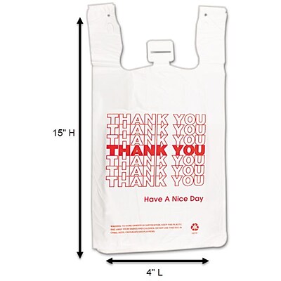 Myers Barnes Associates Thank You Shopping Bags, 15 H x 4 W, White, 2000/Carton (BPC6415THYOU)