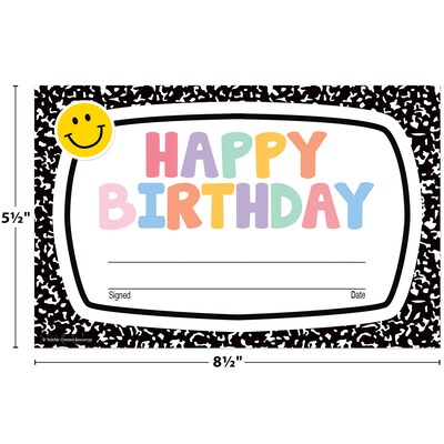 Teacher Created Resources Cool for School Happy Birthday Awards, Multicolored, 30/Pack, 6 Packs/Bundle (TCR9321-6)