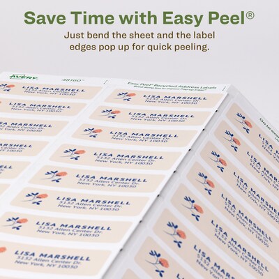 Avery EcoFriendly Laser/Inkjet Address Labels, 1" x 2-5/8", White, 750 Labels/Pack (48160)
