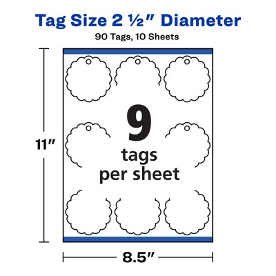 Avery Scallop Round Blank Gift Tags, White, 90/Pack (80511)