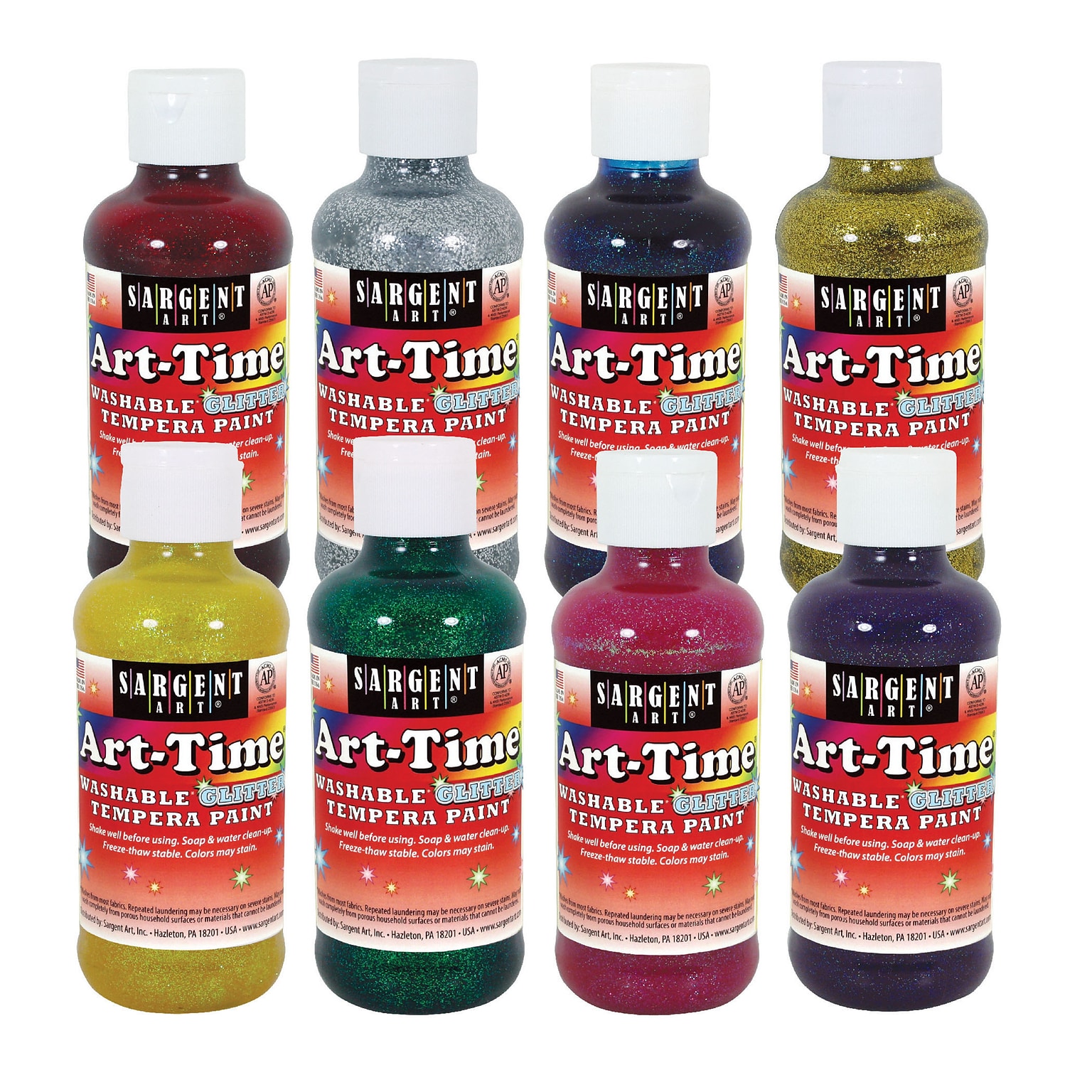 Sargent Art Art-Time Washable Glitter Tempera Paint, 8 oz., Set of 8 (SAR173999)