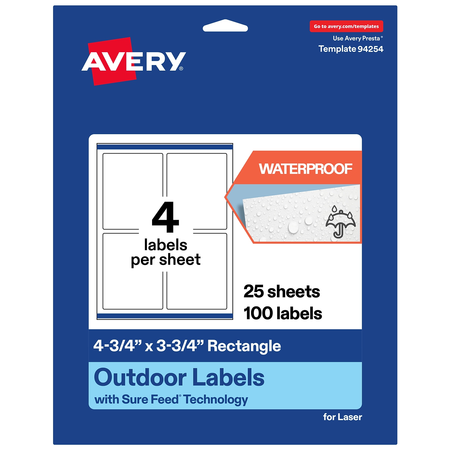 Avery Waterproof Rectangle Laser Multipurpose Labels, 4.75 x 3.75, White, 100/Pack (19479399357)