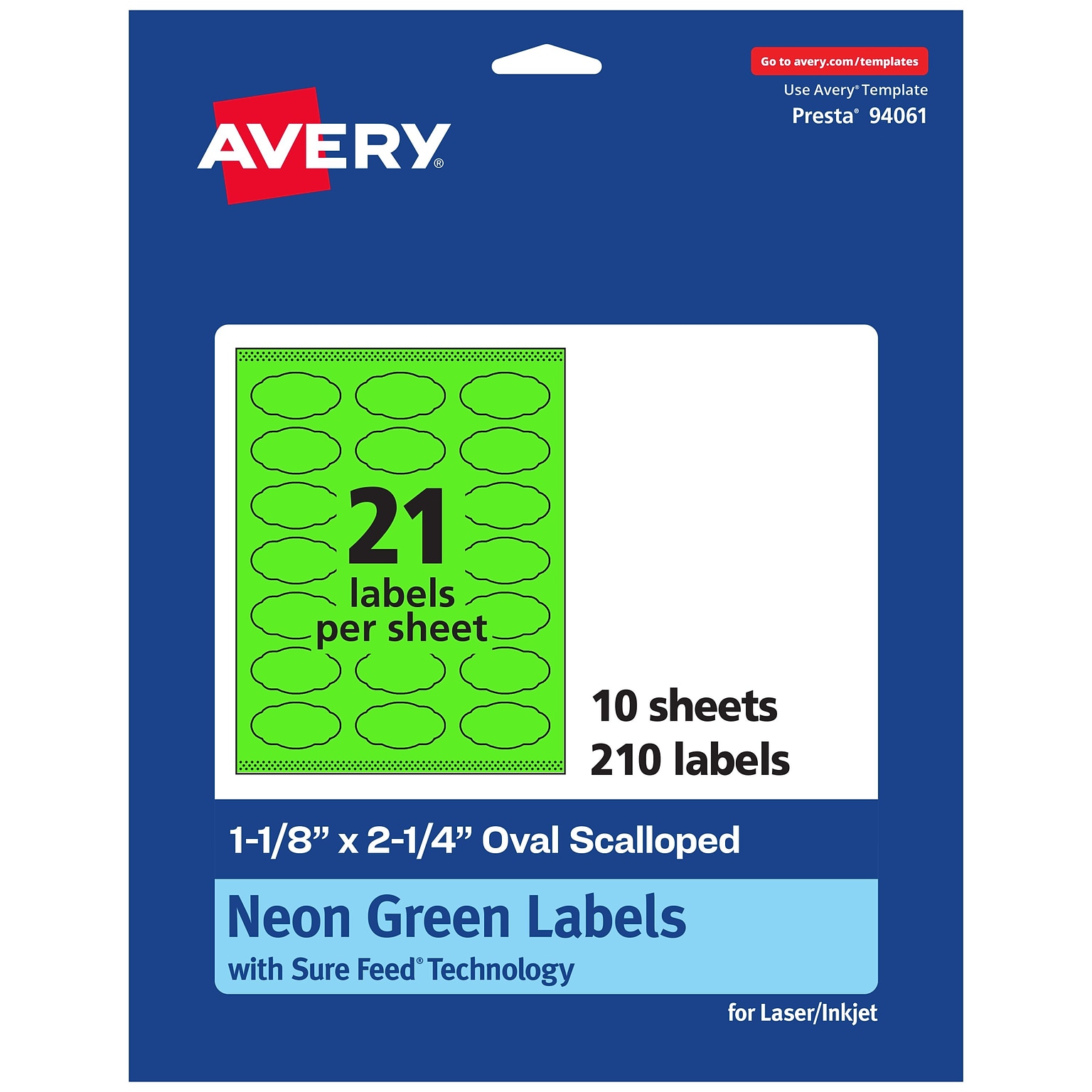 Avery Decorative Edge Multipurpose Labels, 1-1/8 x 2-1/4, Neon Green, 210/Pack (94061)