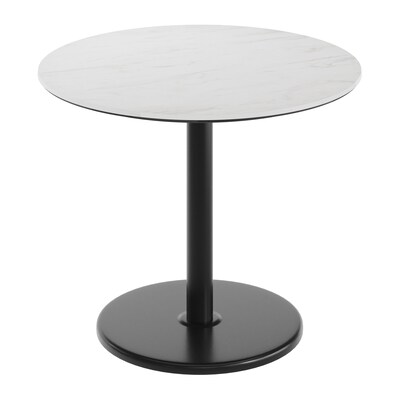 Flash Furniture Acadia 36 Round Wooden Dining Table with Round Base, White Faux Marble/Black Base (STRD36WMATR24)