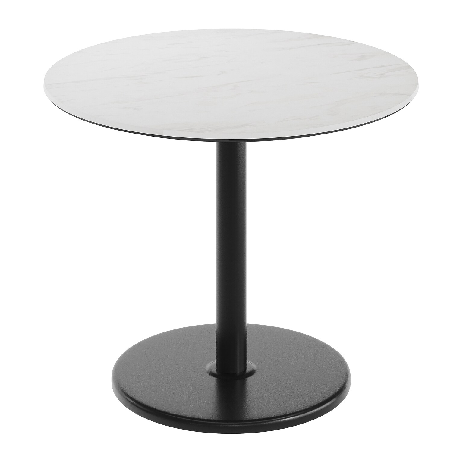 Flash Furniture Acadia 36 Round Wooden Dining Table with Round Base, White Faux Marble/Black Base (STRD36WMATR24)