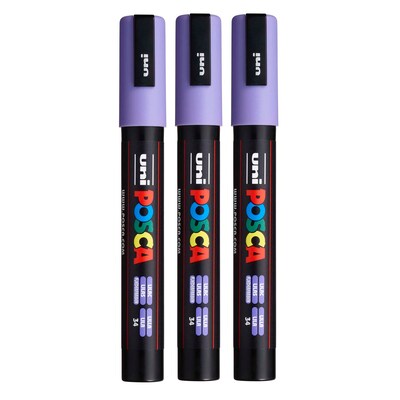 POSCA PC-5M Water Based Paint Marker, Reversible Medium Tip, Lilac, 3/Pack (UBCPC5MLILAC-3)