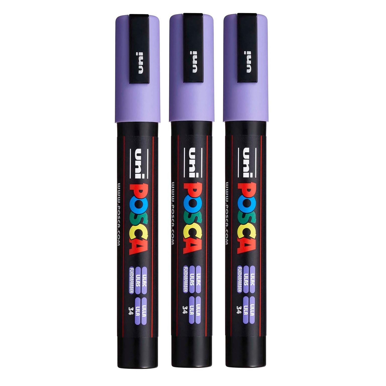POSCA PC-5M Water Based Paint Marker, Reversible Medium Tip, Lilac, 3/Pack (UBCPC5MLILAC-3)