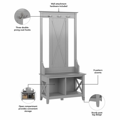 Bush Furniture Key West 66" Hall Tree with Shoe Storage Bench, Cape Cod Gray (KWS166CG-03)