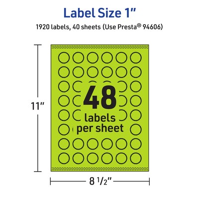 Avery Burst Multipurpose Labels, 1", Bright Green, 1920/Pack (94606)