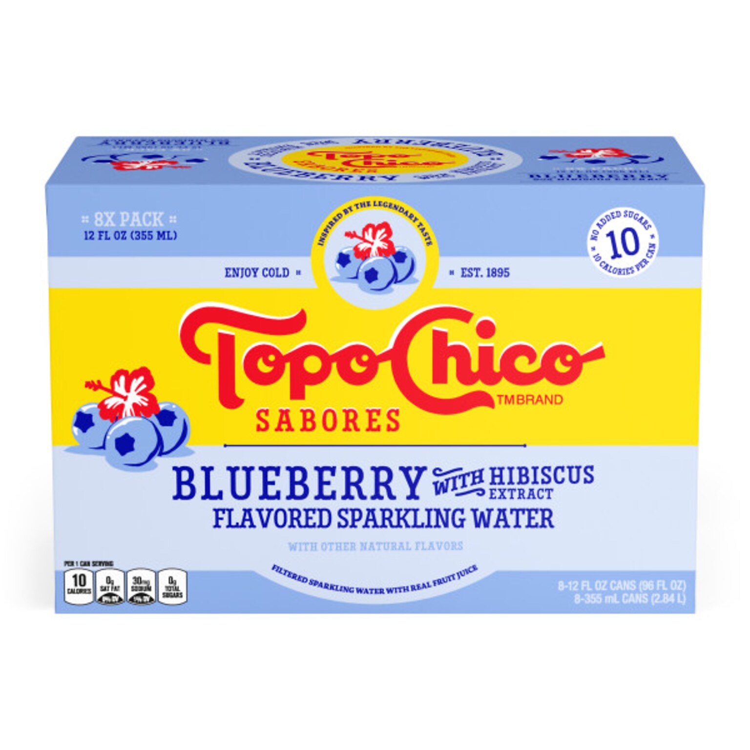 Topo Chico Sabores Blueberry Hibiscus Sparkling Water, 12 oz., 8 Cans/Pack (412570)