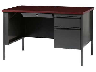 Hirsh 48"W Single-Pedestal Desk, Charcoal/Mahogany (20093)