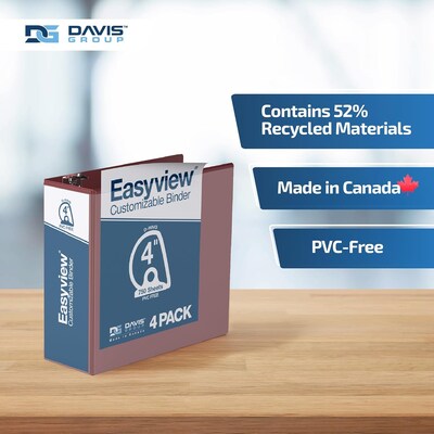 Davis Group Easyview Premium 4" Angle D Ring, Customizable, View Binder, Burgundy, 4/Pack (8406-08