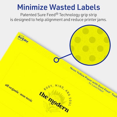Avery Rectangle Laser/Inkjet Multipurpose Labels, 2.5" x 7", Neon Yellow (120/Box)