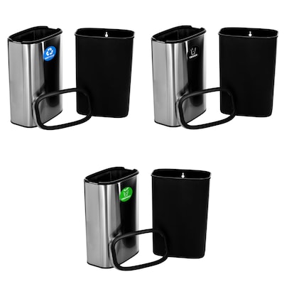 Alpine Industries Commercial Indoor Three-Stream Recycling Station, 10.5 Gallon, Stainless Steel (ALP470-40L-R-T-CO)
