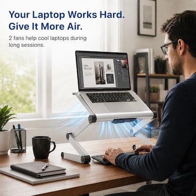 Uncaged Ergonomics WorkEZ Executive 18 Laptop Cooling Stand with 2 Fans, 3 USB Ports, Silver (WEEFHs)