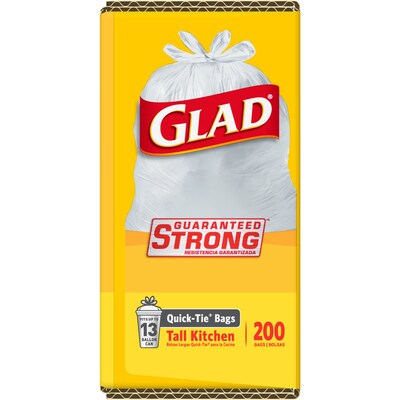 Glad 13 Gallon Kitchen Trash Bag, 4.5" x 9", Low Density, 0.66 mil, White (15931)