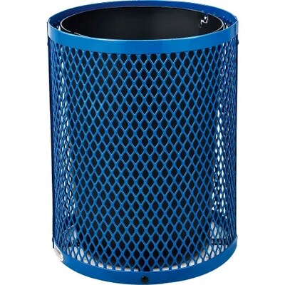 Global Industrial Outdoor Diamond Steel Trash Can w/ Rain Bonnet Lid, 36 Gallon, Blue (261926BL)