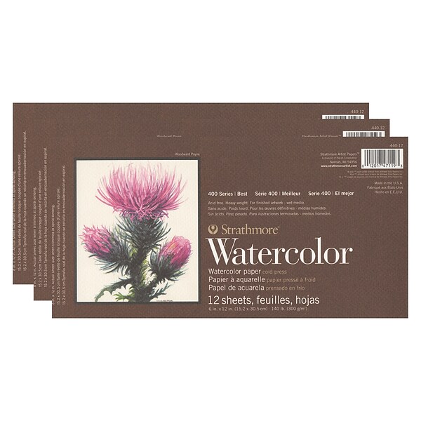 Strathmore 400 Series Watercolor Pad 6 in. x 12 in. pad of 12 [Pack of 3](PK3-440-12-1)