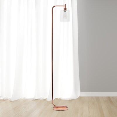 Simple Designs Modern Iron Lantern Floor Lamp with Glass Shade, Rose Gold (LF2009-RGD)