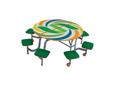 AmTab Round Mobile Cafeteria Table w/ 8 Stools, 60" Diameter, Assorted Colors (MSR608)