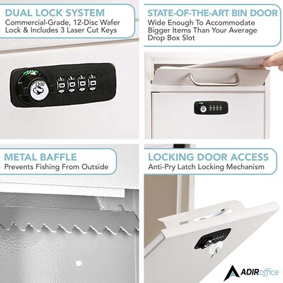 AdirOffice Steel Medium Wall Mounted Interoffice Mailbox Drop Box, White (631-05-WHI-KC)