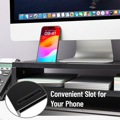 Mind Reader Monitor Stand with Phone Slot and Storage Shelf, Desktop Riser, Up to 88 lbs., Black (MDFSLOT-BLK)