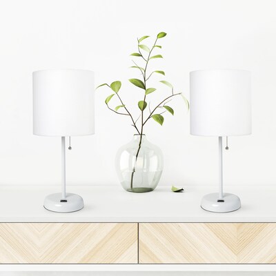 Creekwood Home Oslo 19.5" LED Table Lamp with USB Port, White, 2/Set (CWT-2011-WO-2PK)