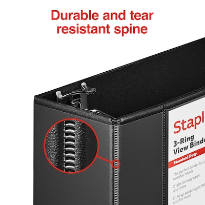 Staples® Standard 5" 3 Ring View Binder with D-Rings, Black (26359-CC)