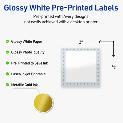Avery Laser/Inkjet Square Multipurpose Labels, 2 x 2, White, 120/Pack (S00-DME)