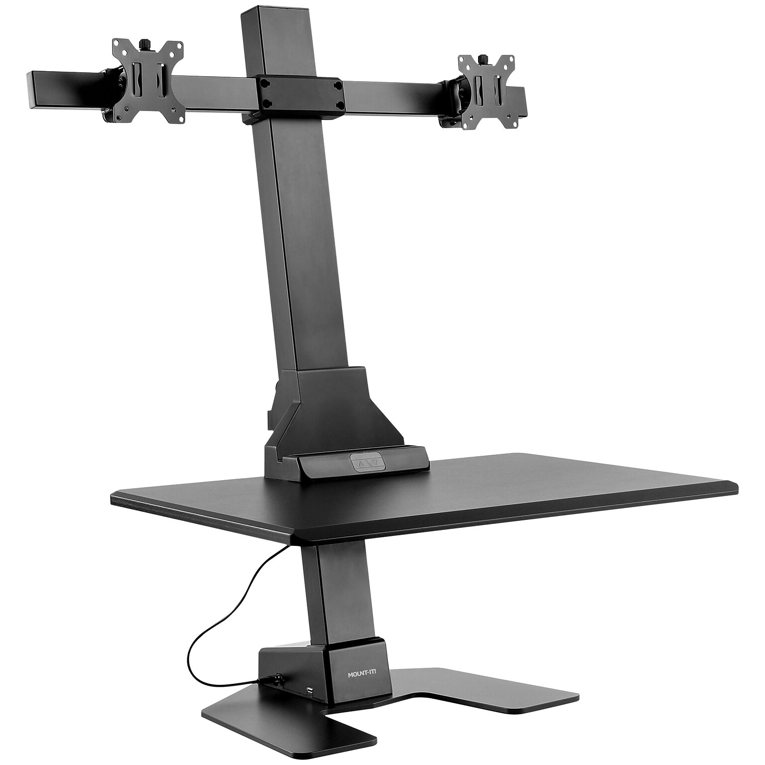 Mount-It! 28W Electric Adjustable Standing Desk Converter with Dual Monitor Mount, Black (MI-7952)