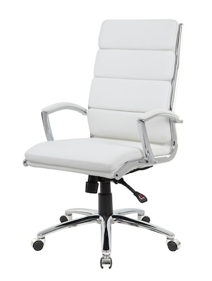 Boss Office Products Ergonomic CaressoftPlus Vinyl Swivel Executive Chair, White (B9471-WT)