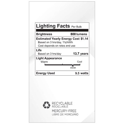 Viribright 9.5 Watts Daylight LED Household Bulb, 4/Box (640557-4)