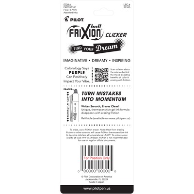 Pilot FriXion Clicker Vibe Erasable Gel Pen, Fine Point, 0.7mm, Assorted Ink, 3/Pack (FXCC3010F)