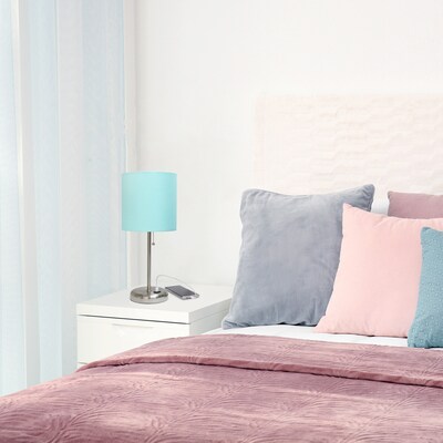 Creekwood Home Oslo 19.5" LED Table Lamp with USB Port, Brushed Steel/Aqua Shade (CWT-2012-AU-LB)