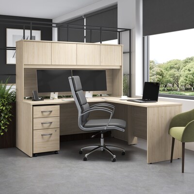 Bush Business Furniture Studio C 72"W L Shaped Desk with Hutch and Mobile File Cabinet, Natural Elm (STC006NESU)