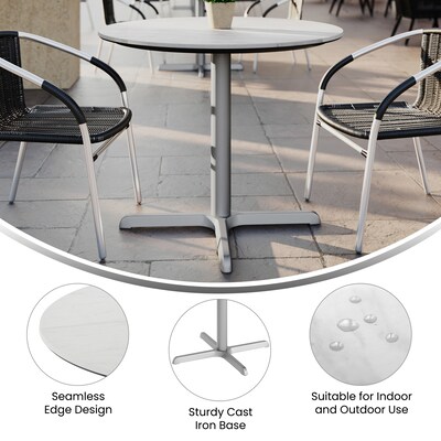 Flash Furniture Acadia 36" Round Wooden Dining Table with X-Base, White Faux Marble/Silver Base (STRD36WMAT3030S)