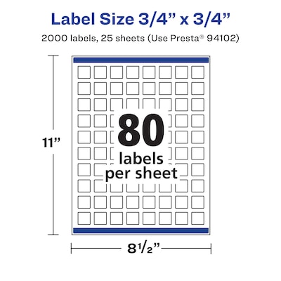 Avery Laser/Inkjet Square Waterproof Multipurpose Labels, 0.75"  x 0.75", White, 2000/Pack (94102)