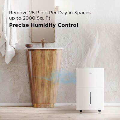 TCL Energy Star 25-Pint Portable Dehumidifier, Wi-Fi Enabled, Covers up to 2000 sq. ft., White (H25D44W)