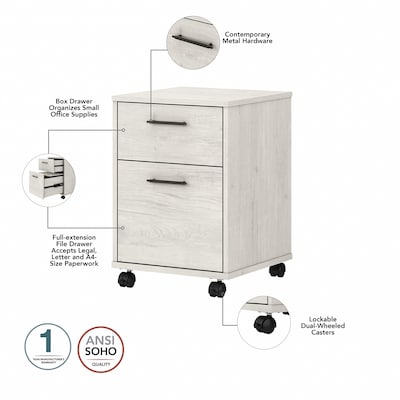 Bush Furniture Key West 60"W L Shaped Desk with 2 Drawer Mobile File Cabinet and 5 Shelf Bookcase, Linen White Oak (KWS016LW)