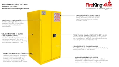 FireKing Flammable Liquids Storage Cabinet, 45 gal, Automatic Close, Yellow (SC45-AC-Y)