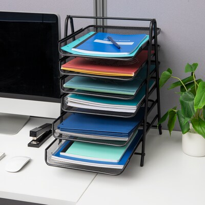 Mind Reader 6-Tier Stackable Paper Desk Tray Organizer, Metal, Black (6TPAPER-BLK)