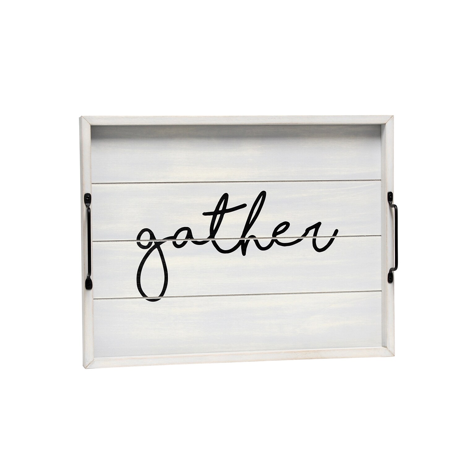 Elegant Designs Gather Decorative Wood Serving Tray w/ Handles, 15.50 x 12, Gray Wash (HG2000-GGH)