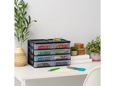 Iris Stackable 4-Drawer Storage, Plastic, Black/Translucent White, 2/Pack (586015)