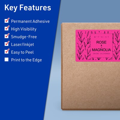 Avery Rectangle Laser/Inkjet Multipurpose Labels, 5 x 8-1/8, Neon Magenta (80/Box)