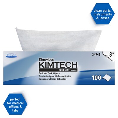Kimtech Science Kimwipes Delicate Task Wipers, 11.22" x 12.3", White, 3-ply, 100 Sheets/Box (34743)