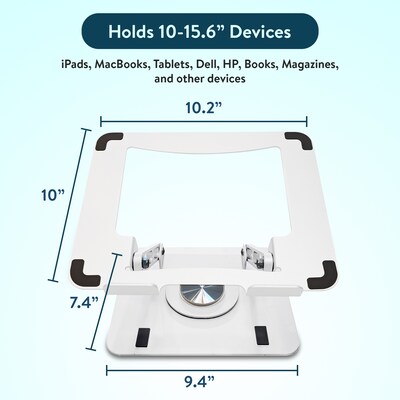 Uncaged Ergonomics 10.2" x 10" Metal Swivel Laptop Stand 2.0, White (SLS-White)