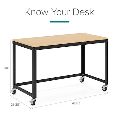 Space Solutions Ready-to-assemble 48" Wide Mobile Metal Desk with Laminate Top, Black/Maple (24971)
