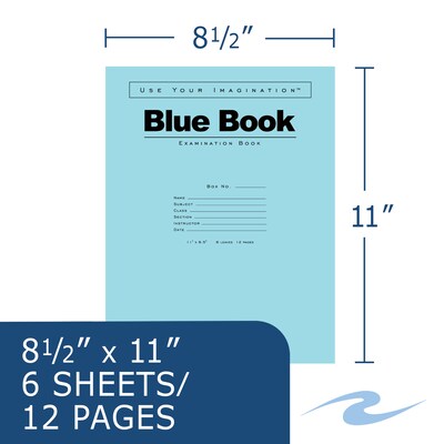 Roaring Spring Paper Products Exam Notebooks, 8.5" x 11", Wide Ruled, 6 Sheets, Blue, /Pack (77516CS)